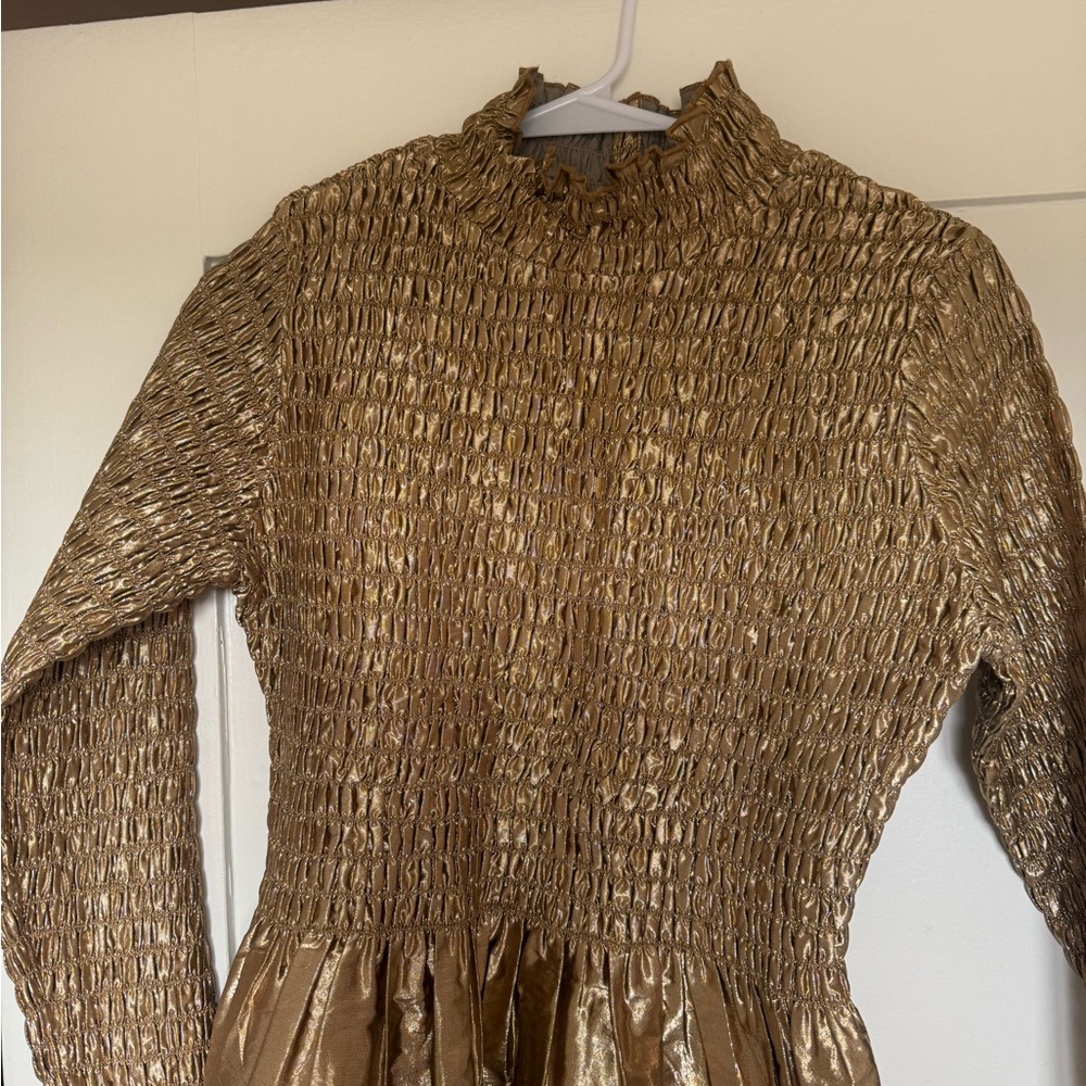 Samantha Pleet Gold Metallic Long Sleeve Mini Dress - Picture 2 of 5